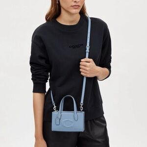 COACH Nina Mini Tote Bag Two-Way Leather Cornflower Light Blue